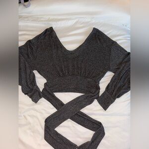 Free People Charcoal Knit Wrap Top
